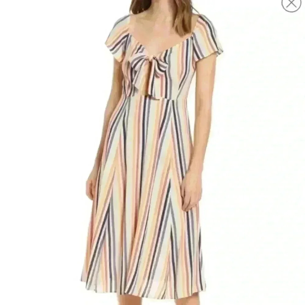 Leith Striped Keyhole Front Tie Midi Dress size xs